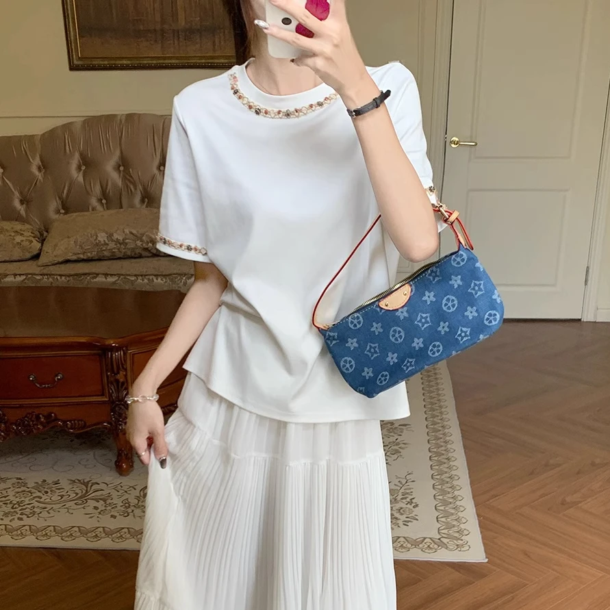 小个子别致复古短袖T恤女2025年夏季甜酷风显瘦百搭白色上衣