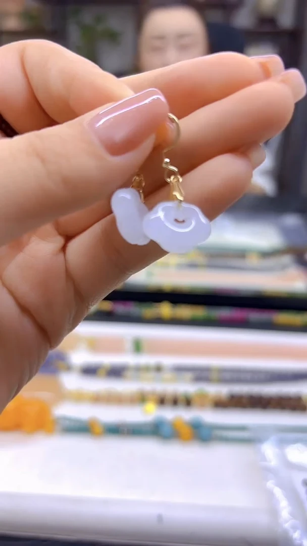 和田玉14K金镶嵌耳饰DIY款E849