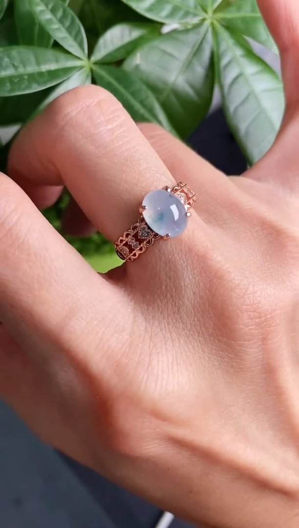 【闪购商品】翡翠戒指银S925镶嵌缅甸天然A货翡翠333  7-4