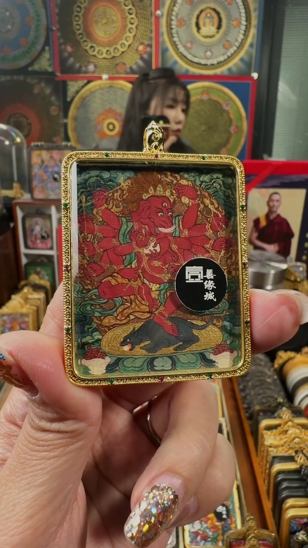 吊坠壹善缘城手绘唐卡红象头c双面送防水壳