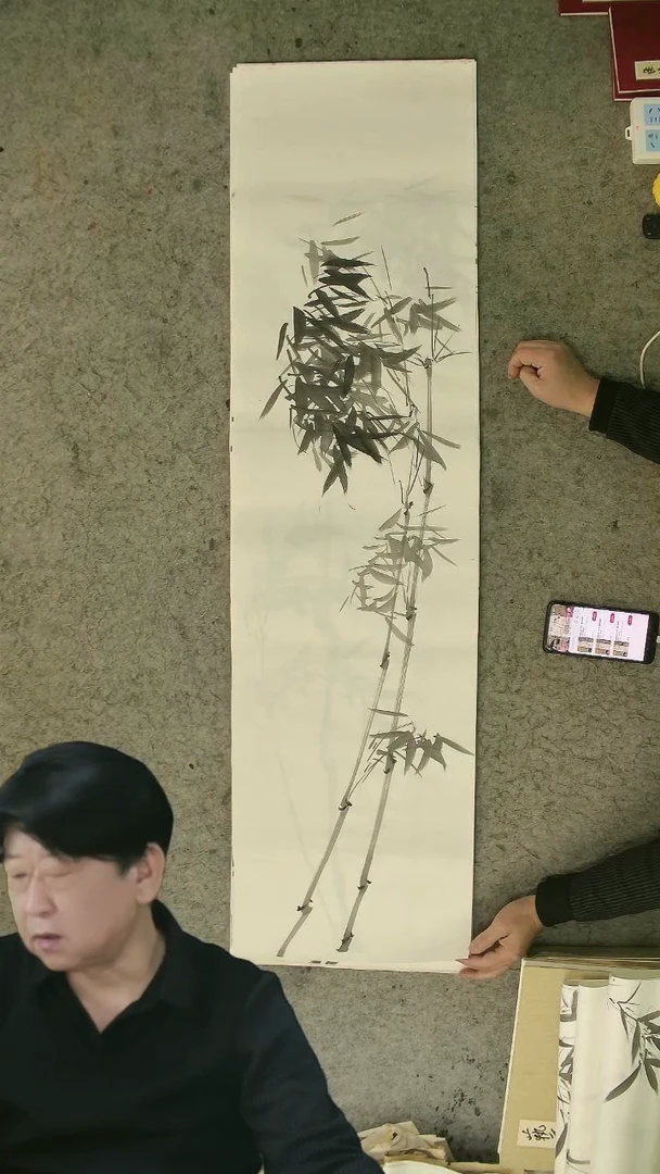 国画四尺对开  墨竹条屏 34*138cm