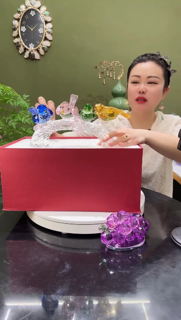 人造水晶喜鹊摆件，喜上眉梢