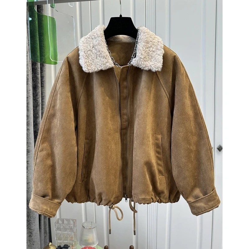 超好看毛茸茸翻领拉链棉服女棉衣外套宽松休闲保暖加厚秋冬新款