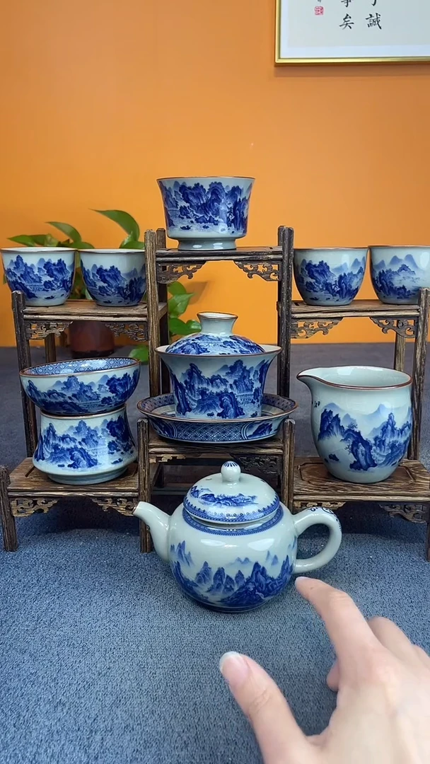 陶瓷景德镇釉下青花八件套＋壶