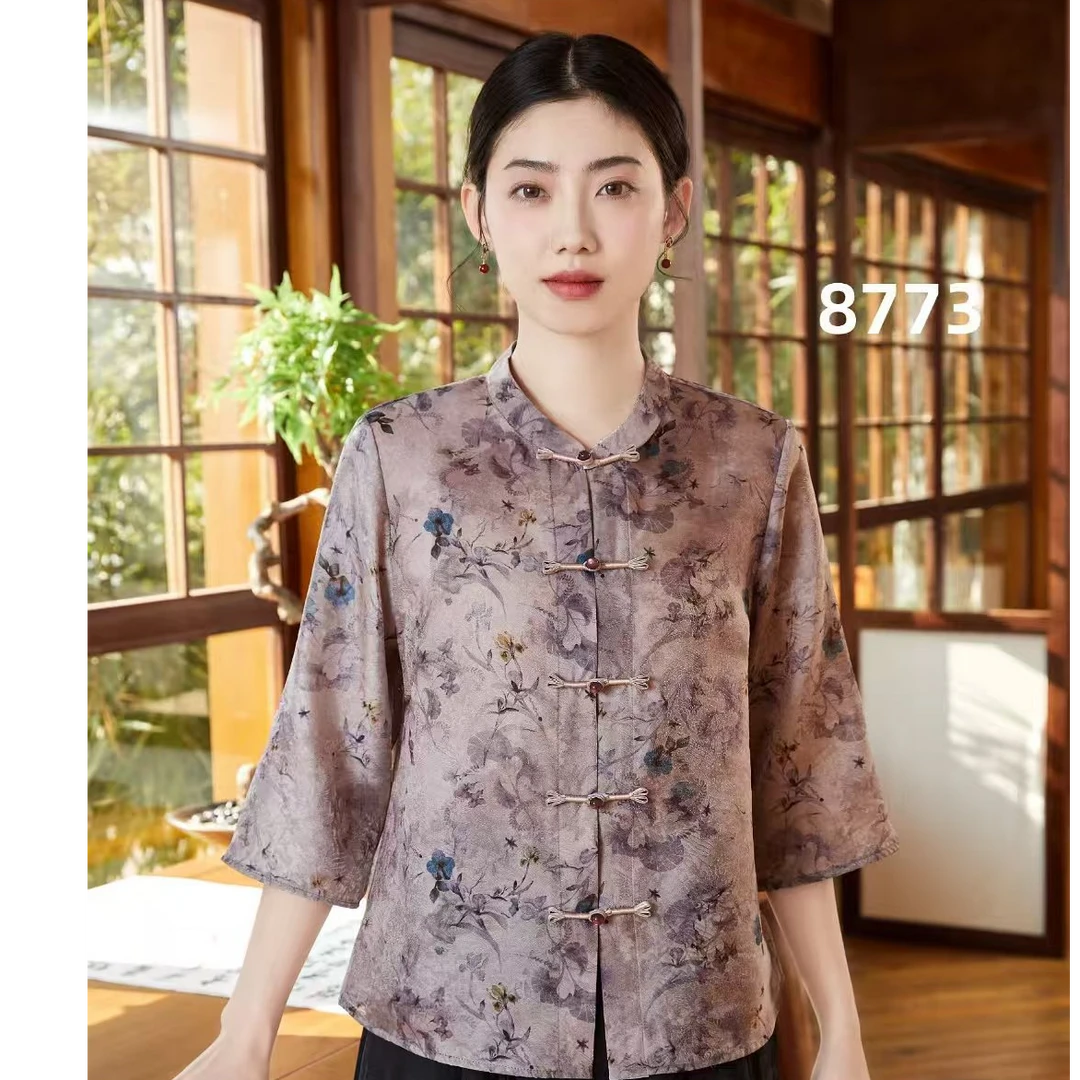 YX8773（聚水潭）轻职风常规薄款百搭女装中国风盘扣宽松复古女士