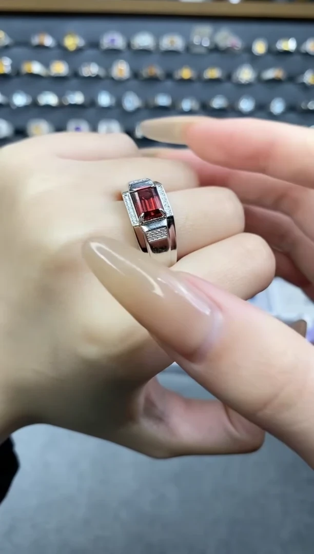 银S925镶嵌戒指石榴石活口戒圈拍下备注身高体重