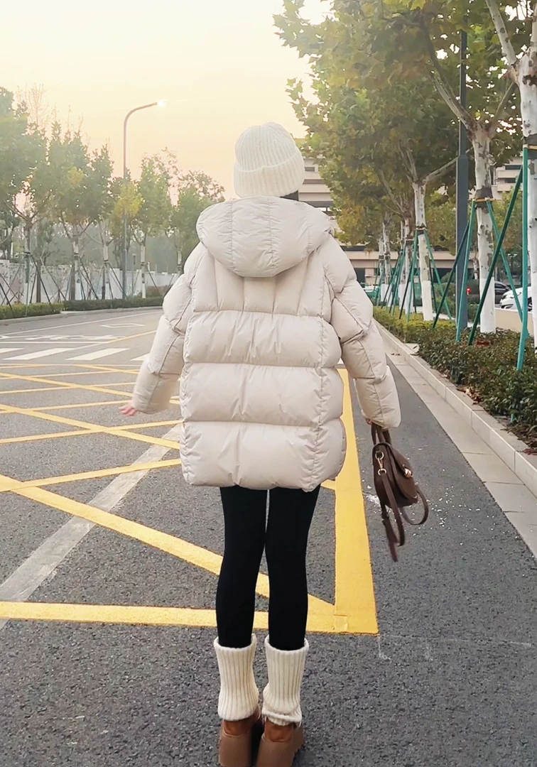 95白鸭绒2025冬季新款加厚中长款龟背泡芙连帽女羽绒服L19