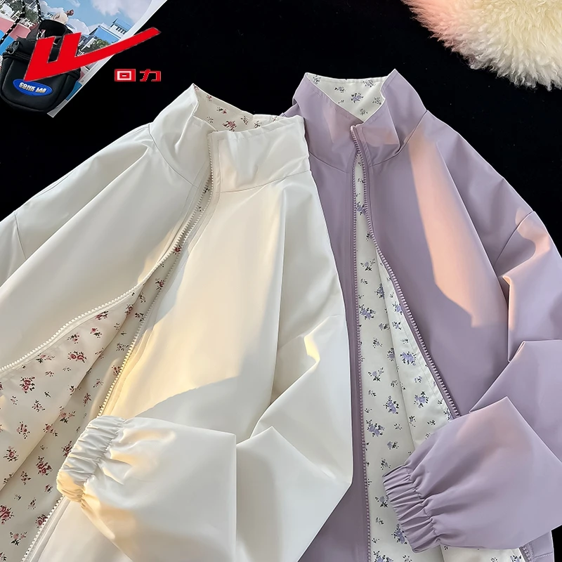 回力 /Warrior满印碎花立领外套春秋宽松款双面穿美式复古休闲夹