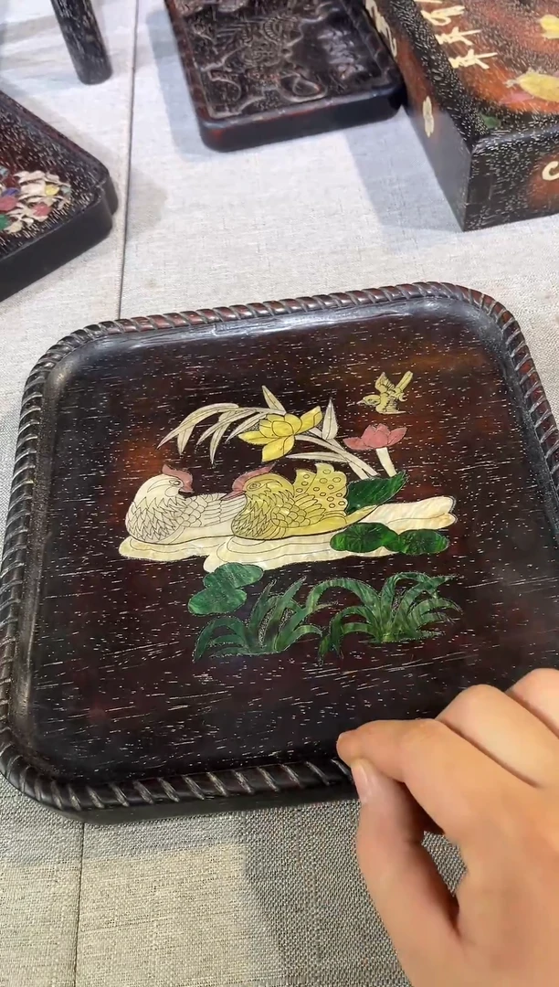 木紫檀鸳鸯戏水茶盘