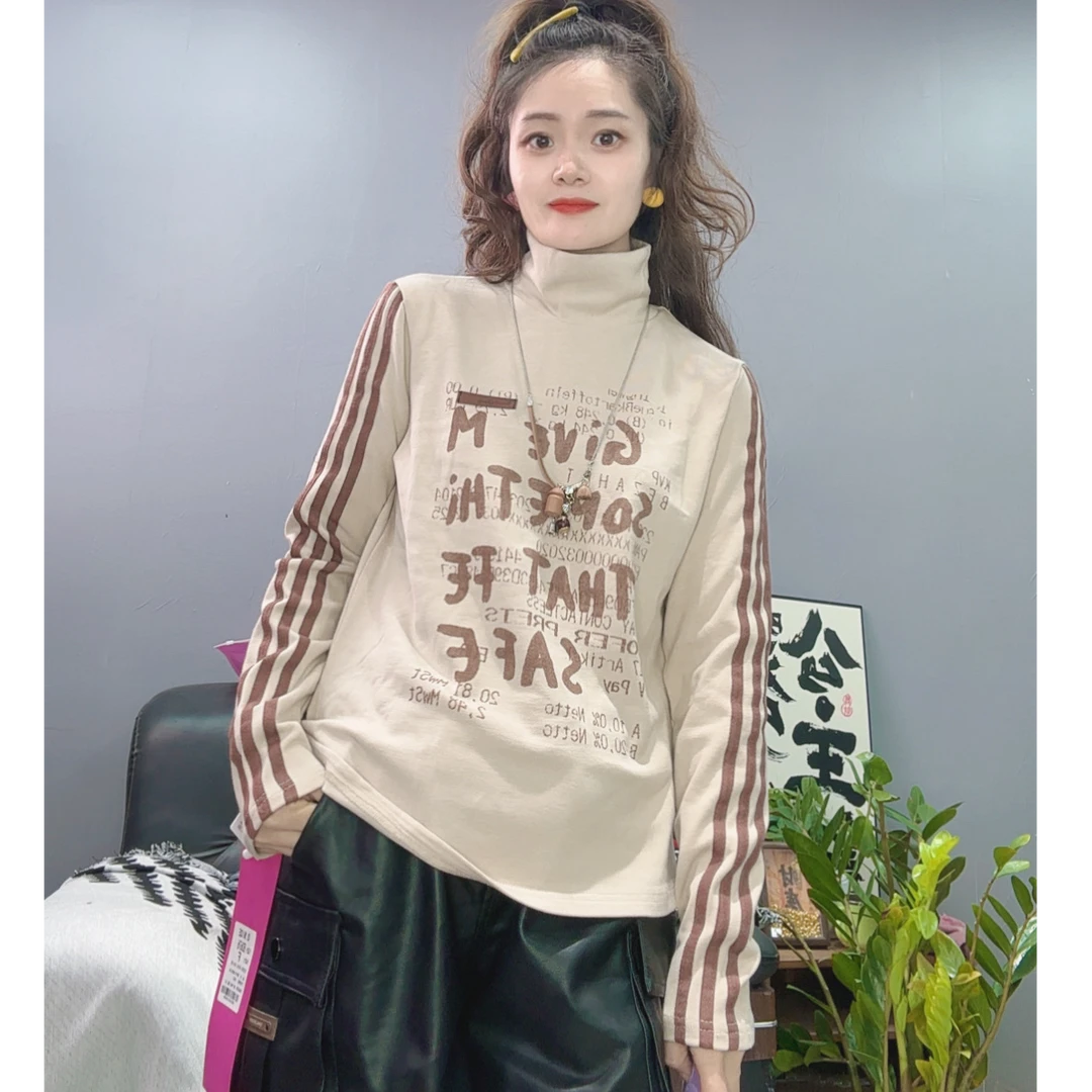 LY家83676#ENS 字母印花高领休闲百搭长袖打底衫