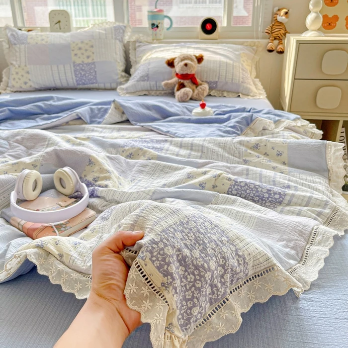 A类棉纱花边款夏季被百福兰四件套柔软亲肤床上用品轻奢合集