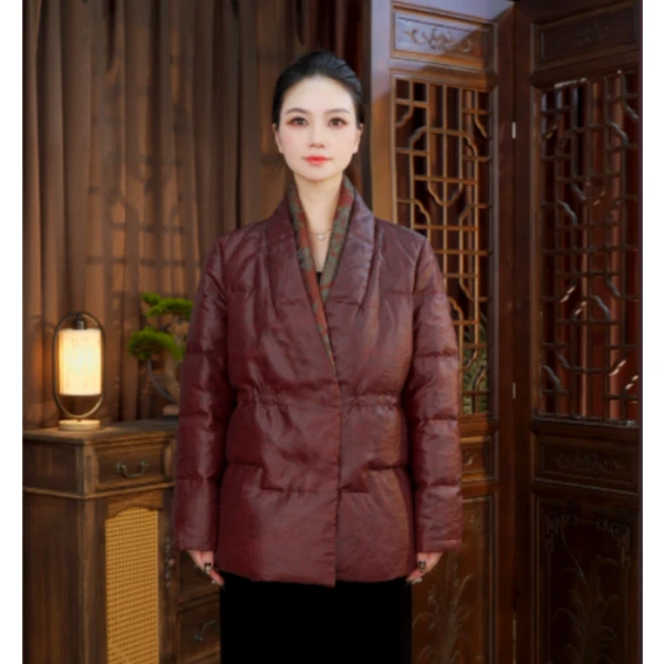 【红云纱95白鹅绒】2025新款气质显瘦双面双穿短款鹅绒服外套5067