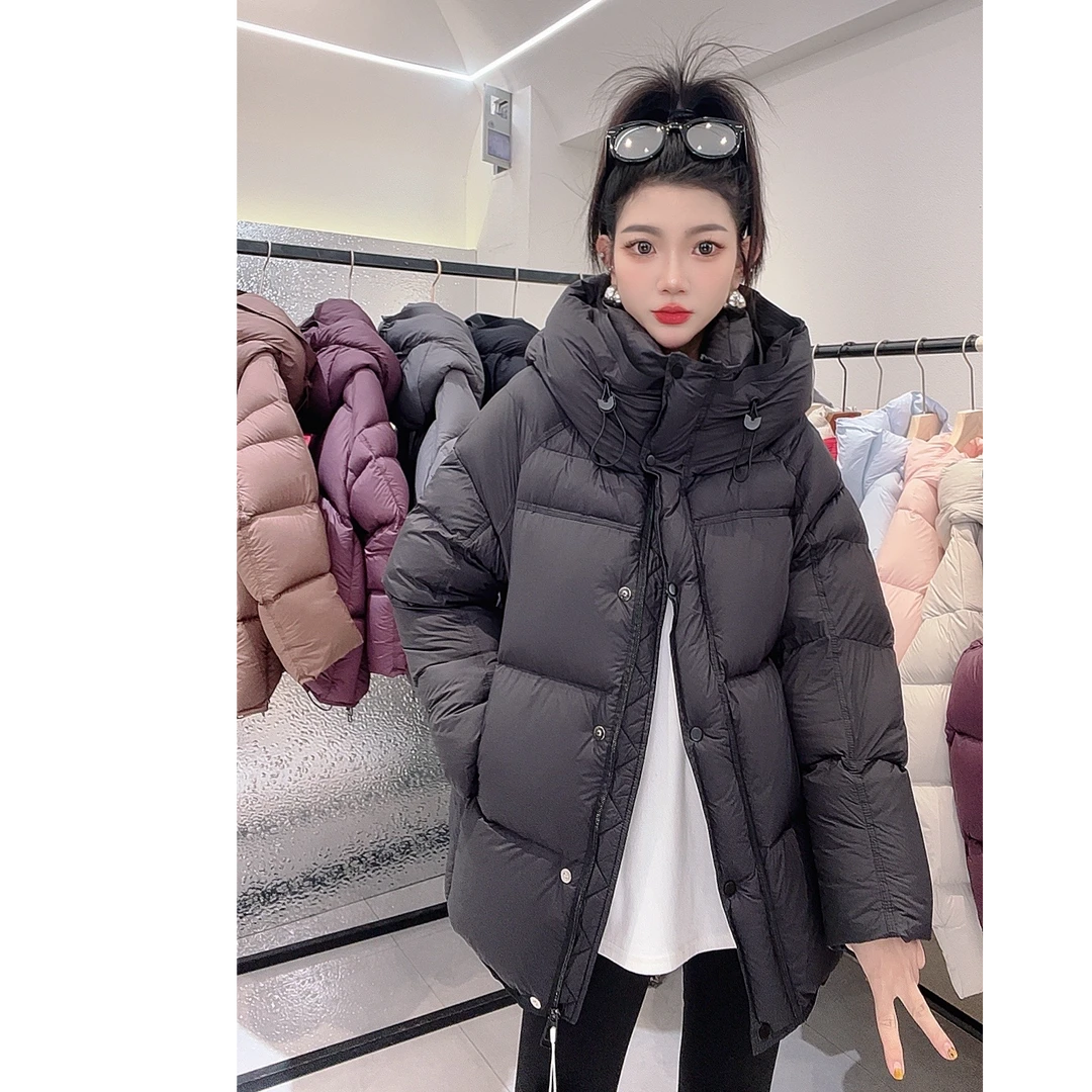【丽丽专属】黑色90白鹅绒泡芙羽绒服女中长款连帽宽松加厚保暖冬季