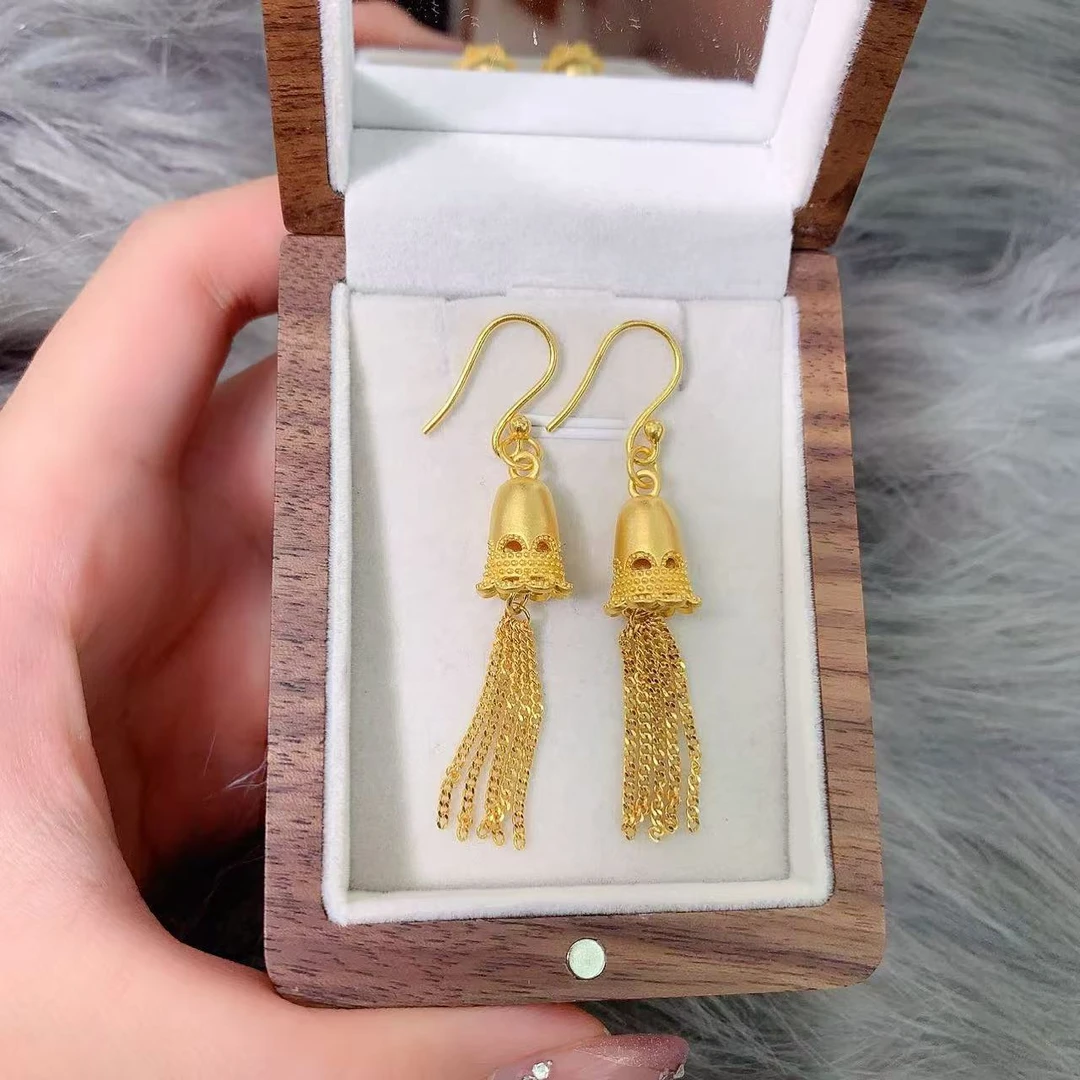 【伟新源】足金999 古法工艺 椭圆宫灯流苏耳钩10.04克