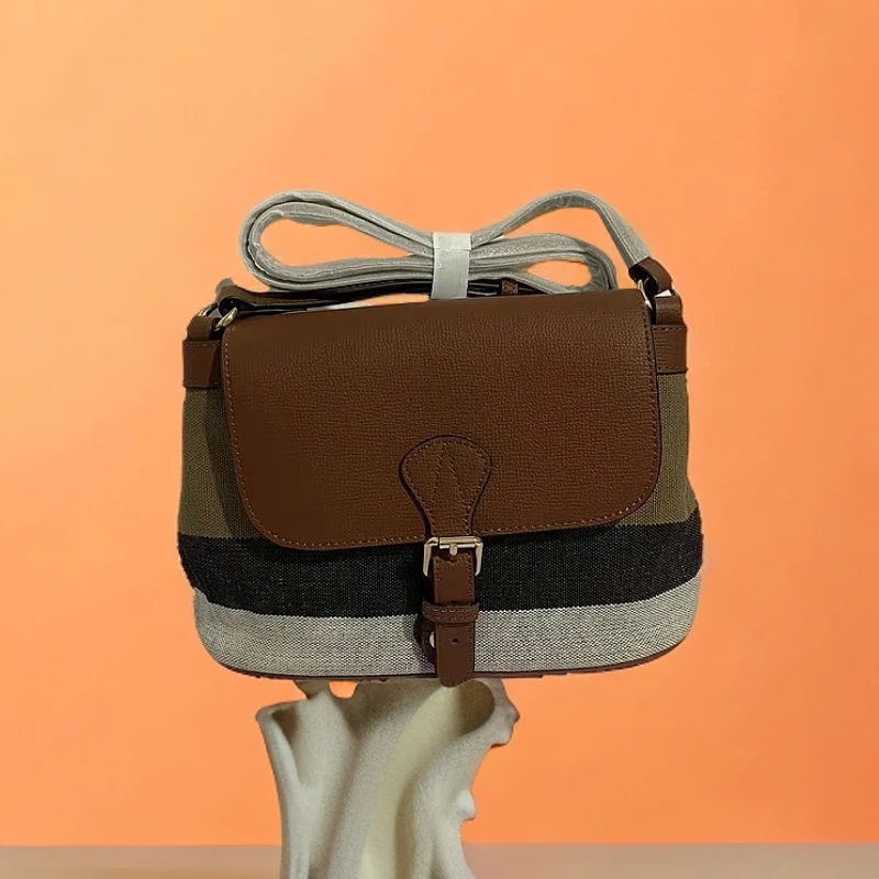 黄麻配头层牛皮单肩斜挎女士邮差时尚休闲轻奢百搭