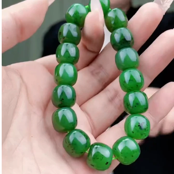 和田玉碧玉卡12-13老形珠手串