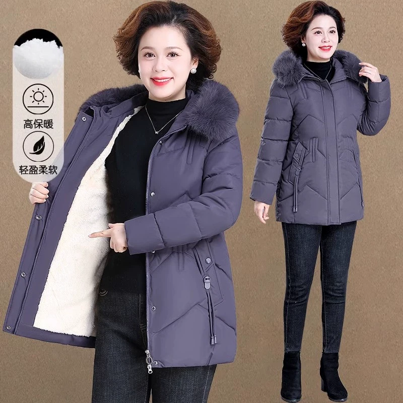 50岁妈妈冬装羽绒棉服中长款中老年冬季外套加绒加厚中年女士棉