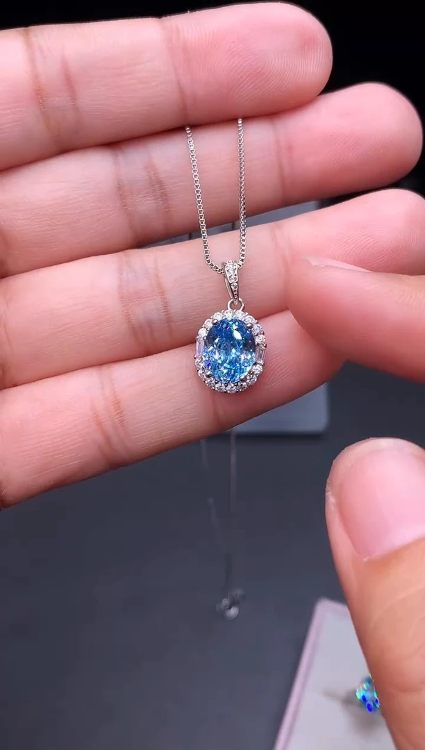 银S925镶嵌颈饰海蓝宝石11