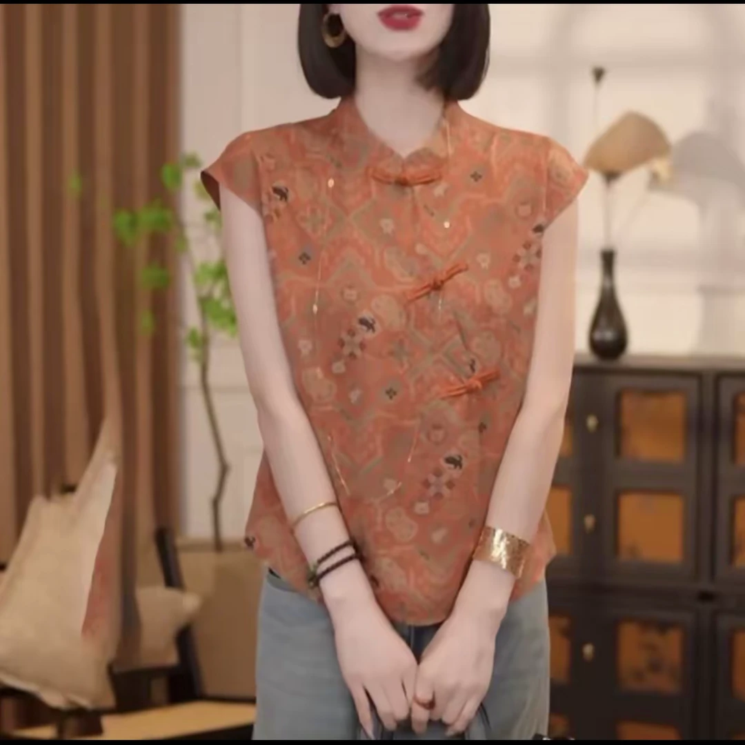 2025年夏季新款韩版时尚设计感小众高级潮流复古上衣中国风#885