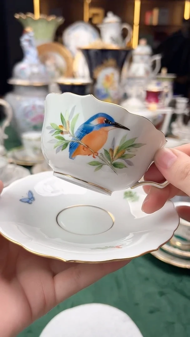 瓷片梅森新品鸟绘茶杯碟