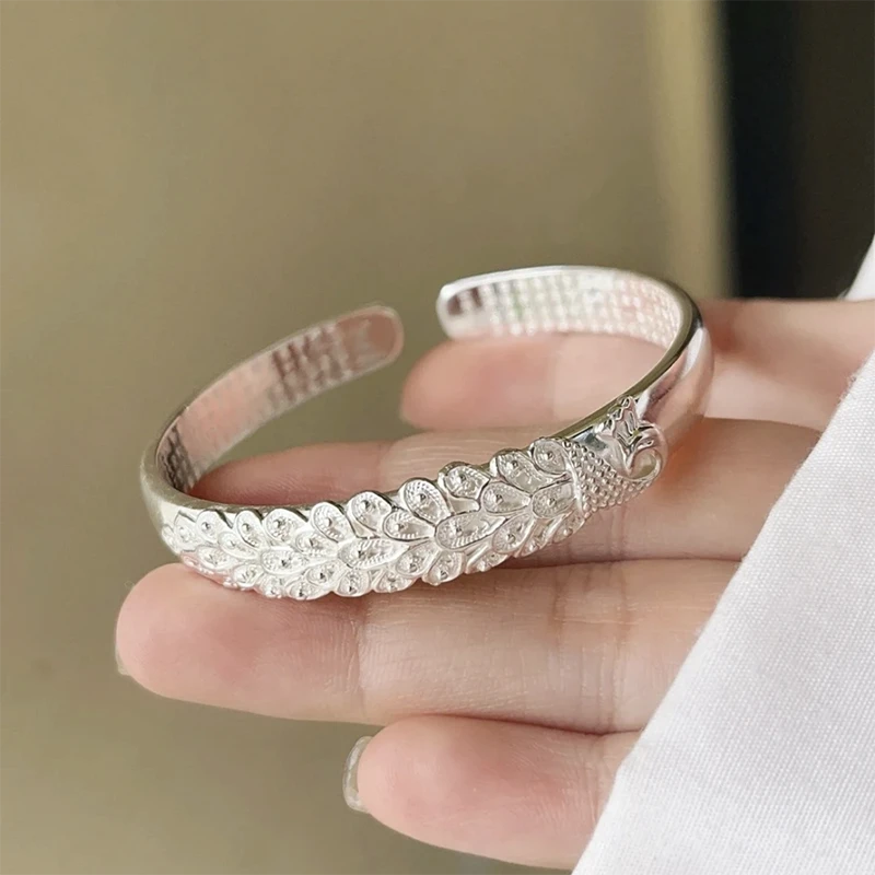 足银手镯 19号链接【孔雀心经】足银999.9手镯带证书礼盒包装