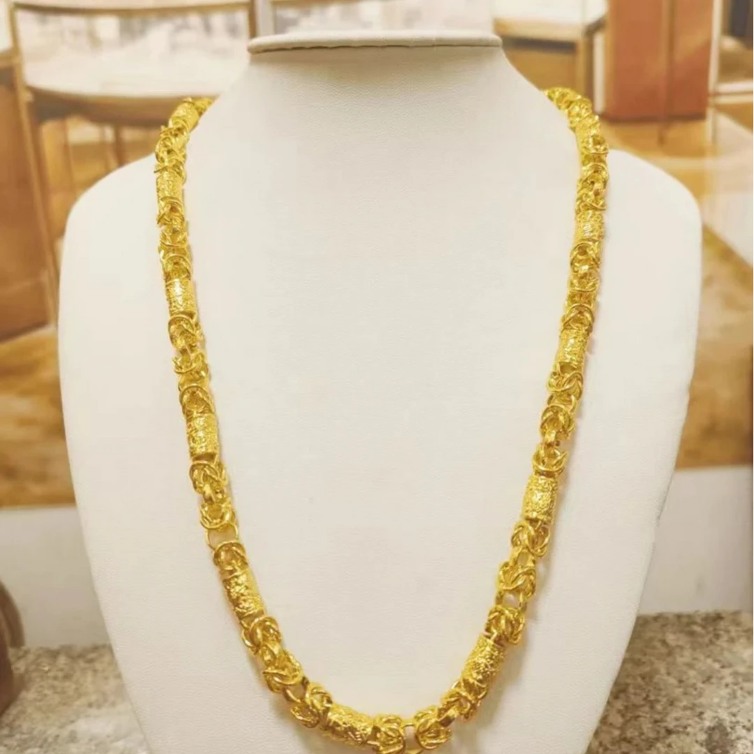 合金项链 龙柱项链男款潮流经典空心磨砂金色霸气款项链