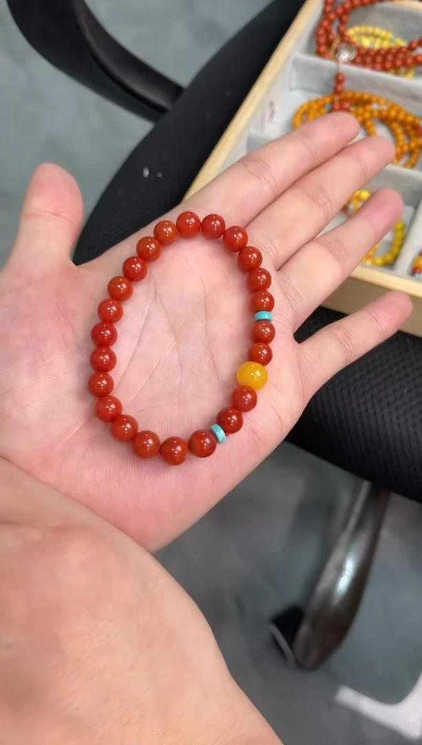 未镶嵌手串南红玛瑙南红单圈蜜蜡手串QF-A475（多样性发一）