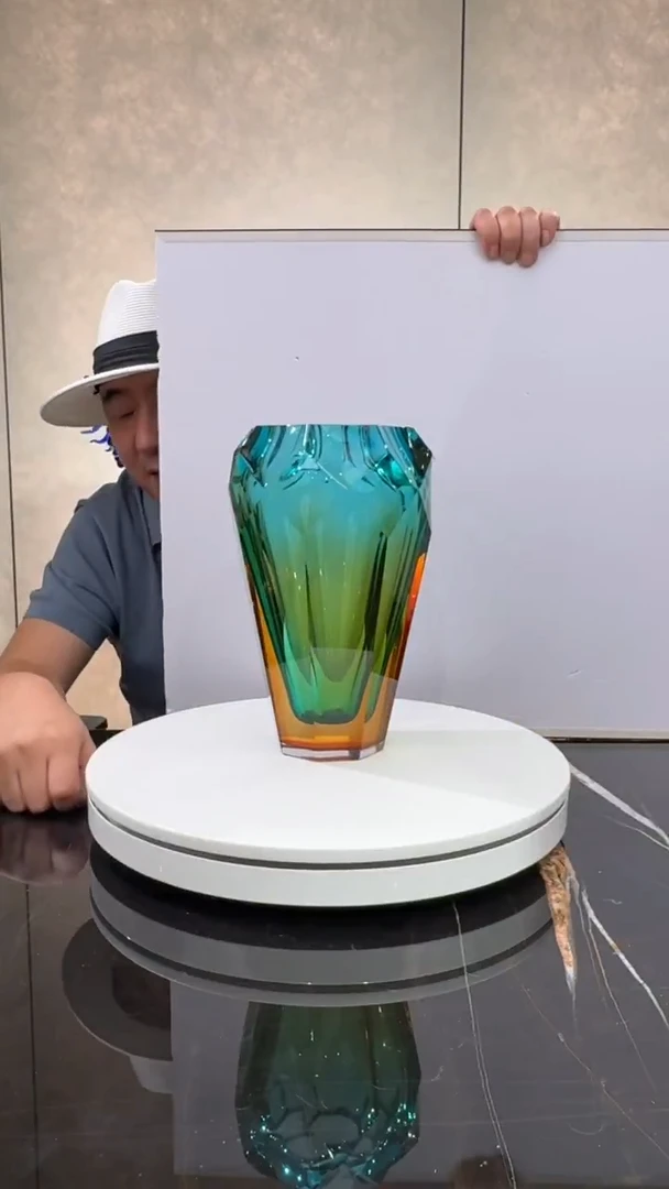 摆件琥珀金湖水蓝艺术琉璃花器