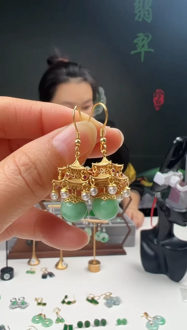 银S925镶嵌翡翠耳饰001