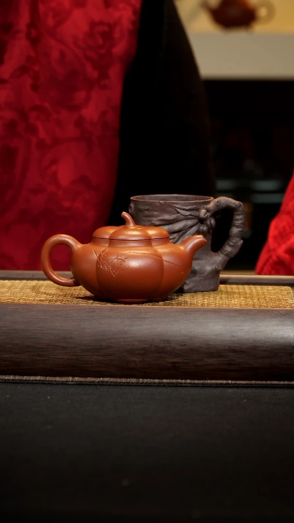 【闪购商品】紫砂茶壶柿子壶加桃杯
