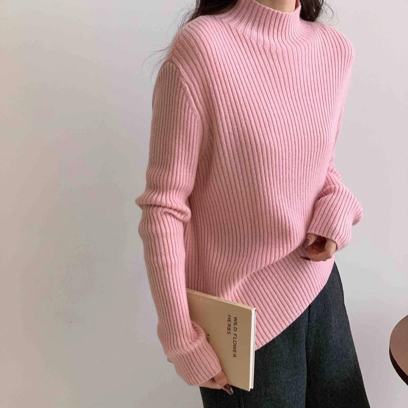 【素简.880186】秋冬防缩100绵羊毛竖条坑纹半高领毛衣