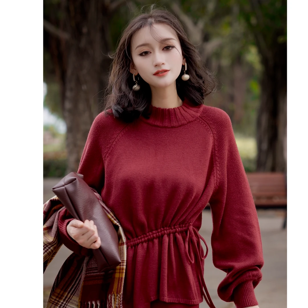 娜三月【大宝推荐】文艺范不规则抽绳30绵羊毛毛衫S2991毛衣羊毛衫