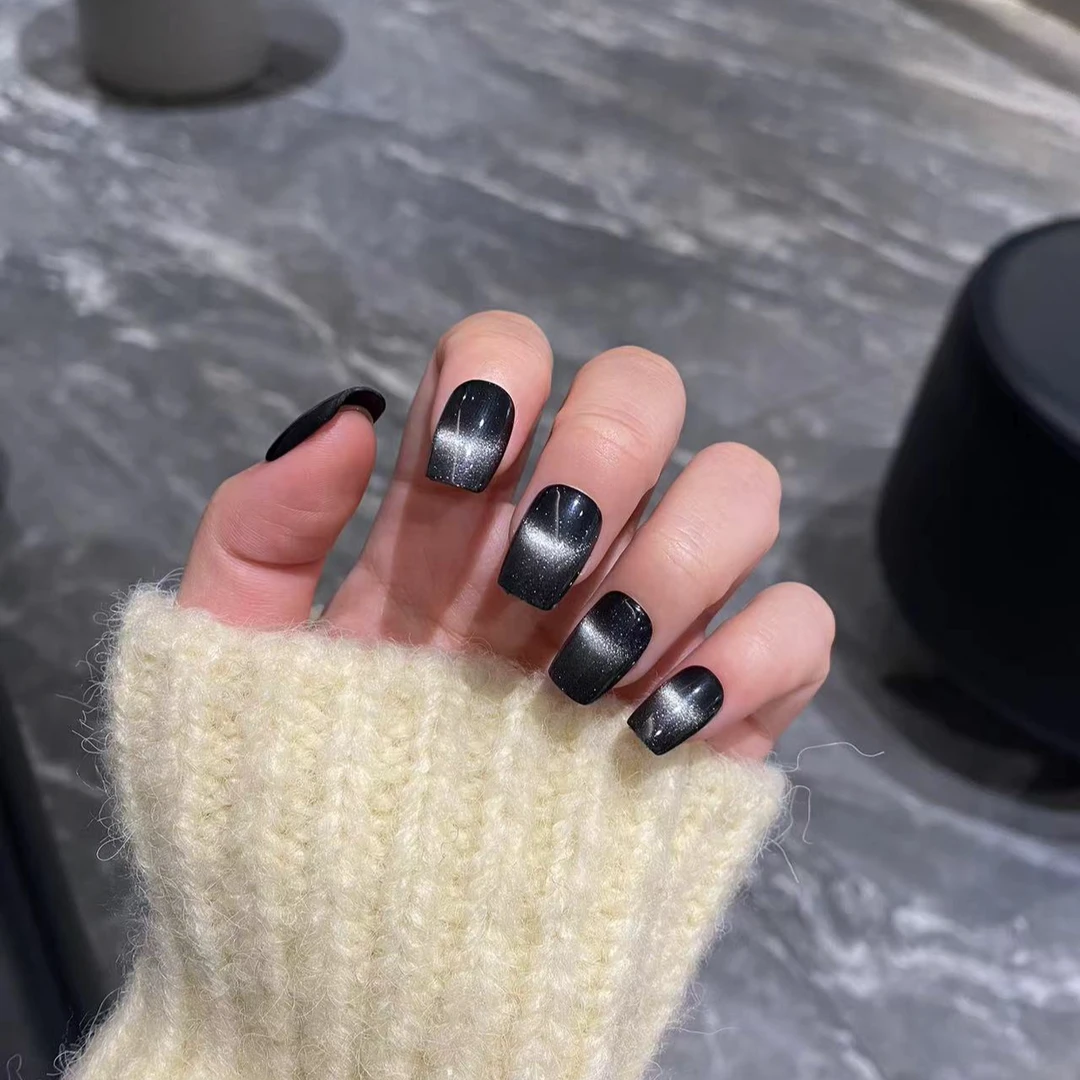 【黑魔法】手工穿戴甲成品预制甲片可拆卸手指甲美甲猫眼短短T纯色