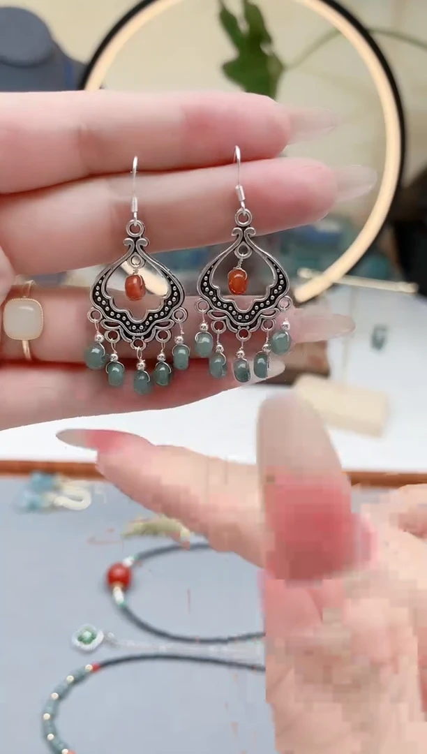 翡翠银S925镶嵌耳饰8A00000