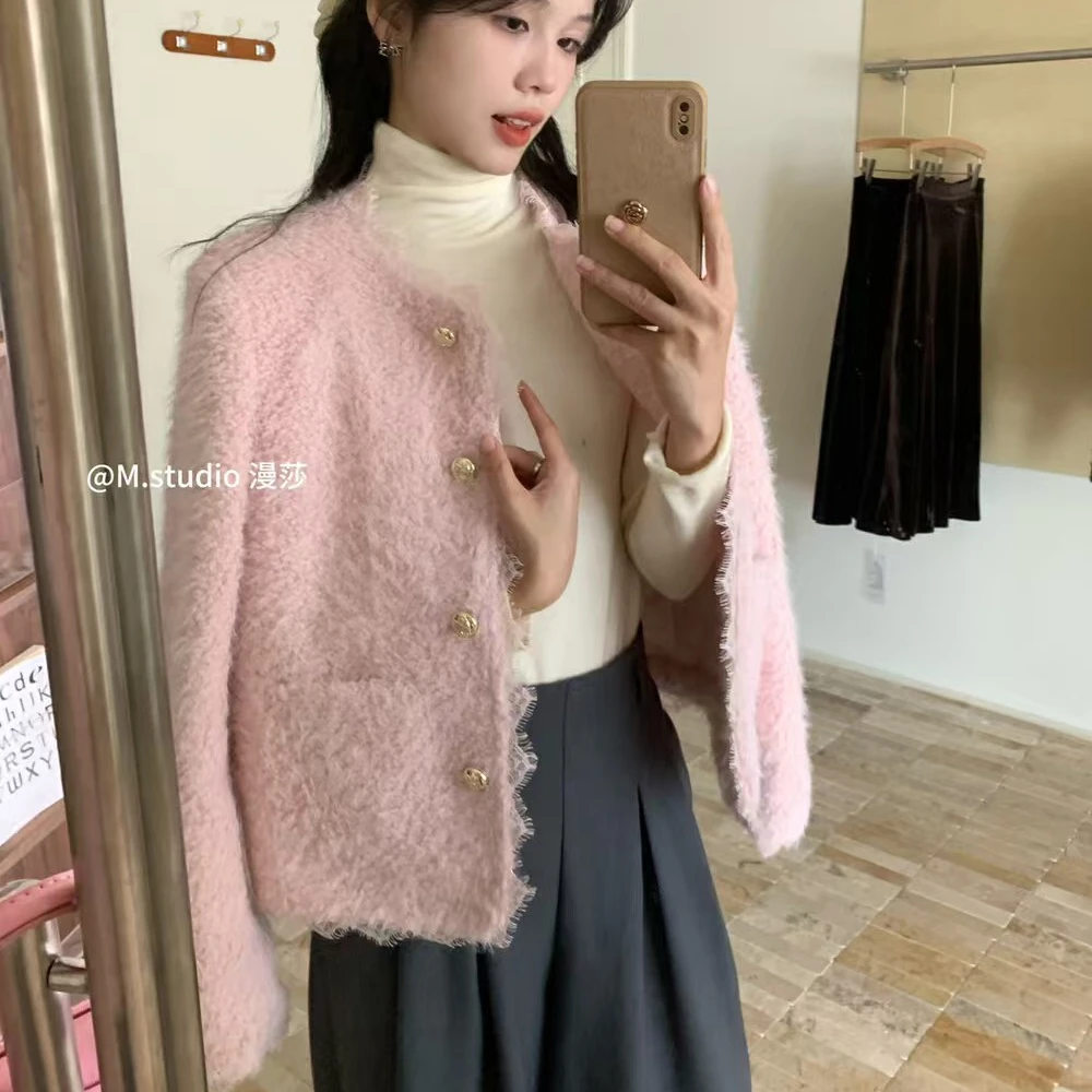 ZL定制软糯奶芙~高级感小香风蕾丝边毛绒感夹棉加厚毛呢大衣外套