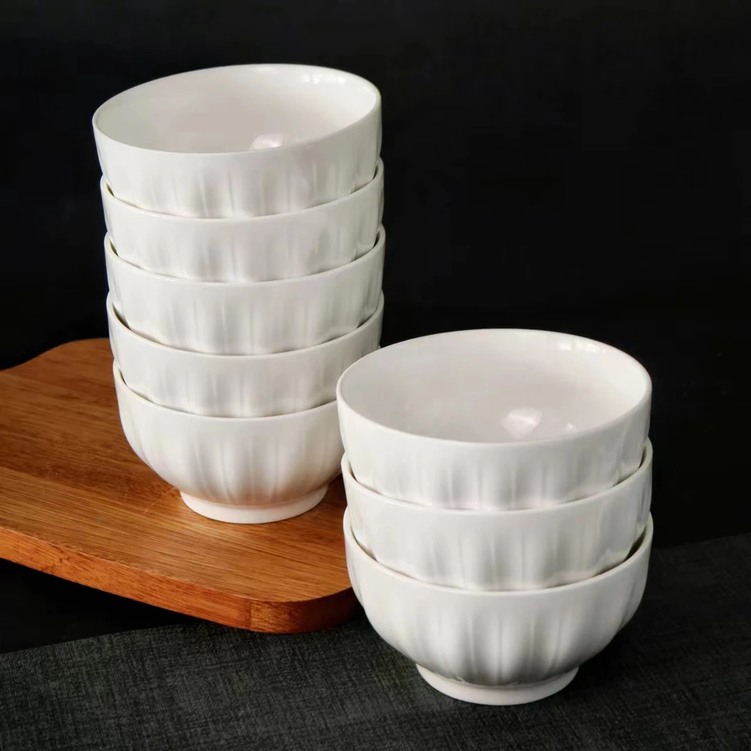 【瓷县令专卖】4只装4.5英寸简约纯白金盏花米饭碗 陶瓷防烫家用