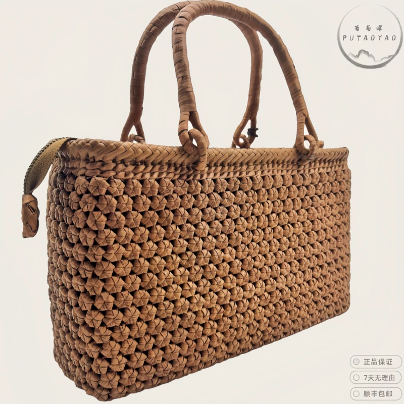 葡萄曜「福建非遗手工藤编包」5厘六角花手提包