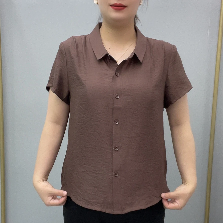 夏季薄款休闲简约时尚中老年女装常规纯色新款爆款洋气衣服女衬衣