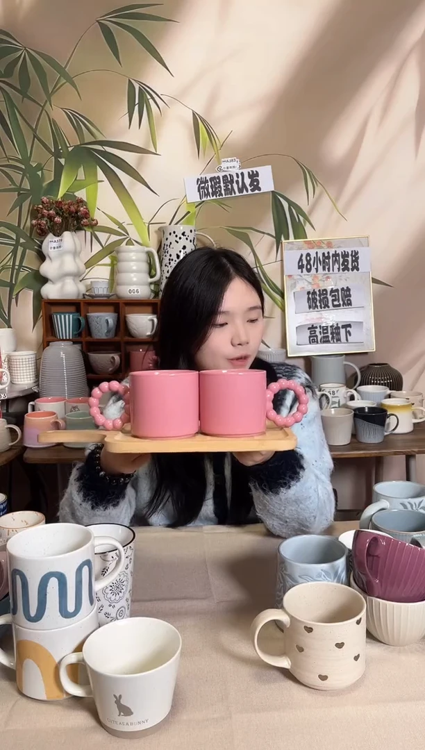 【闪购商品】陶瓷双饮款珍珠粉丝水杯2个