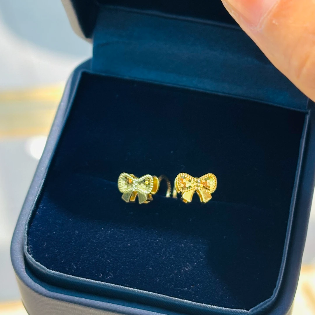 足金999立体蝴蝶结黄金耳钉礼物推荐