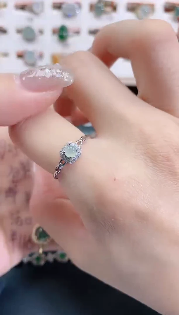 银S925镶嵌戒指翡翠天然翡翠