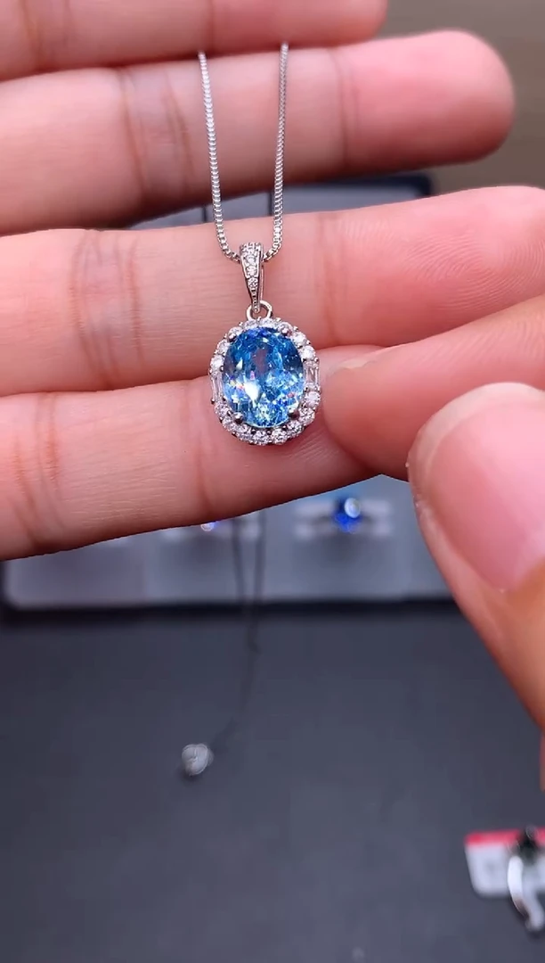 银S925镶嵌颈饰海蓝宝石11