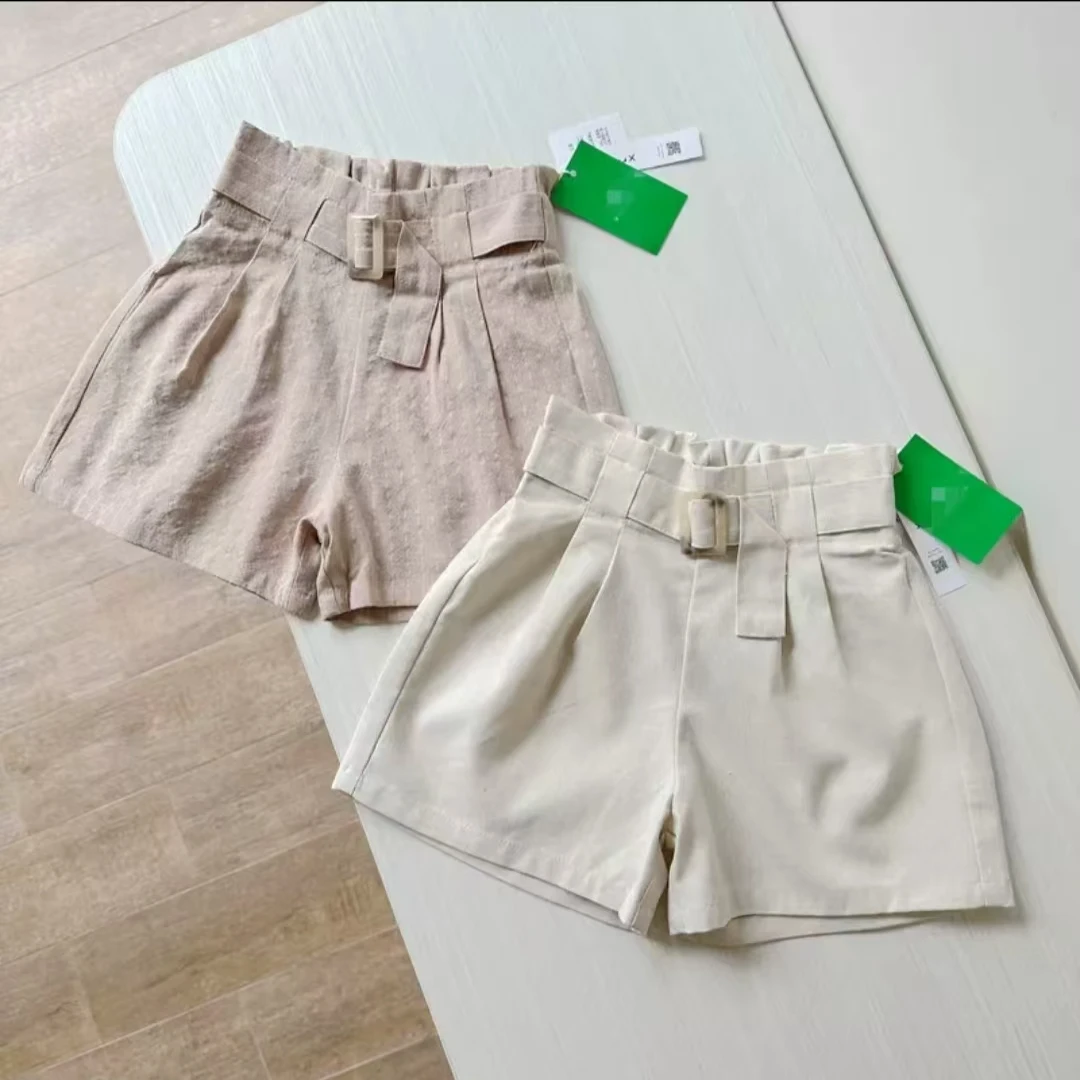 女童夏季韩版松紧腰棉麻短裤阔腿休闲裤凉爽透气百搭童装裤子纯色