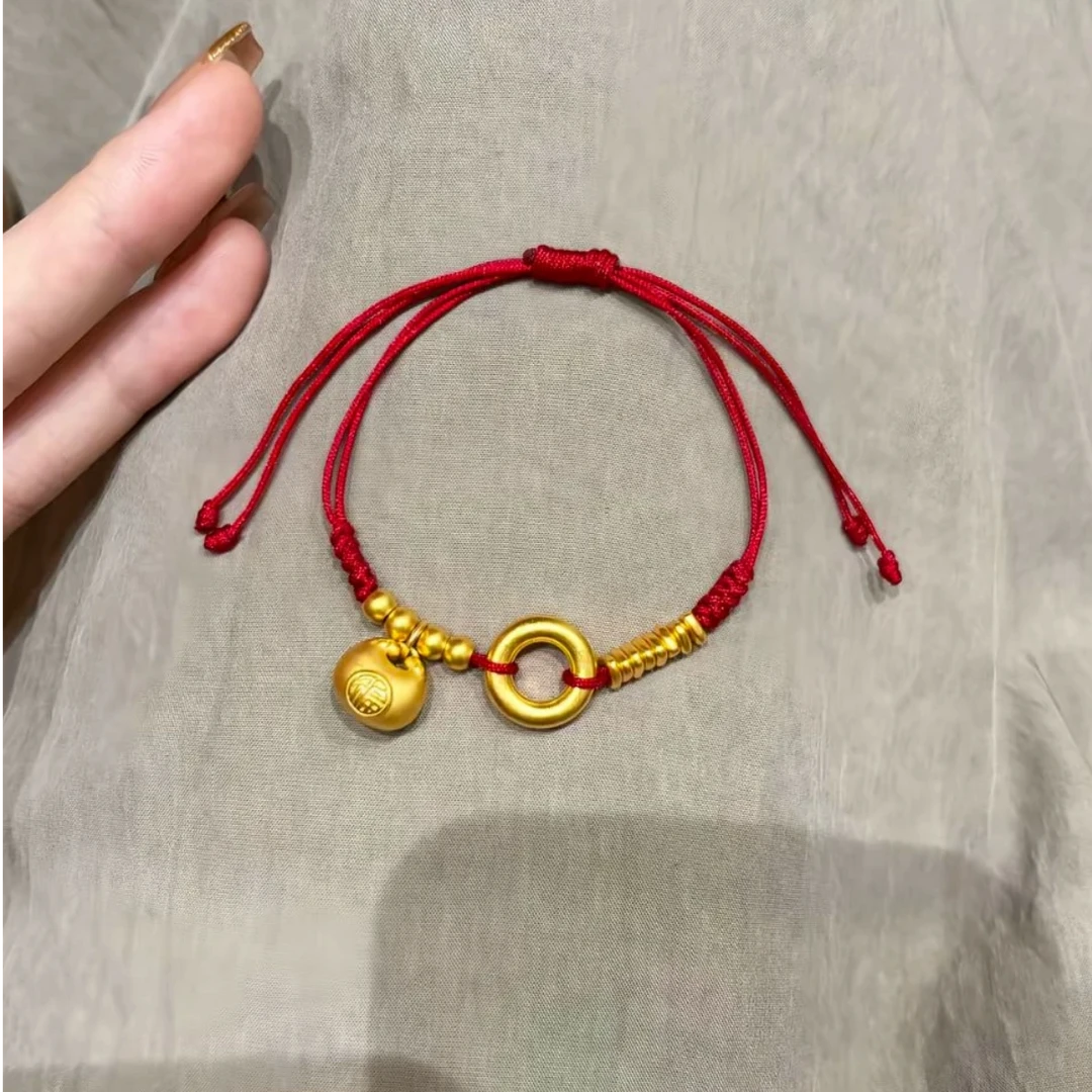 瑞诺黄金胖福平安扣红绳手链女新款足金999本命年生日礼物送女友