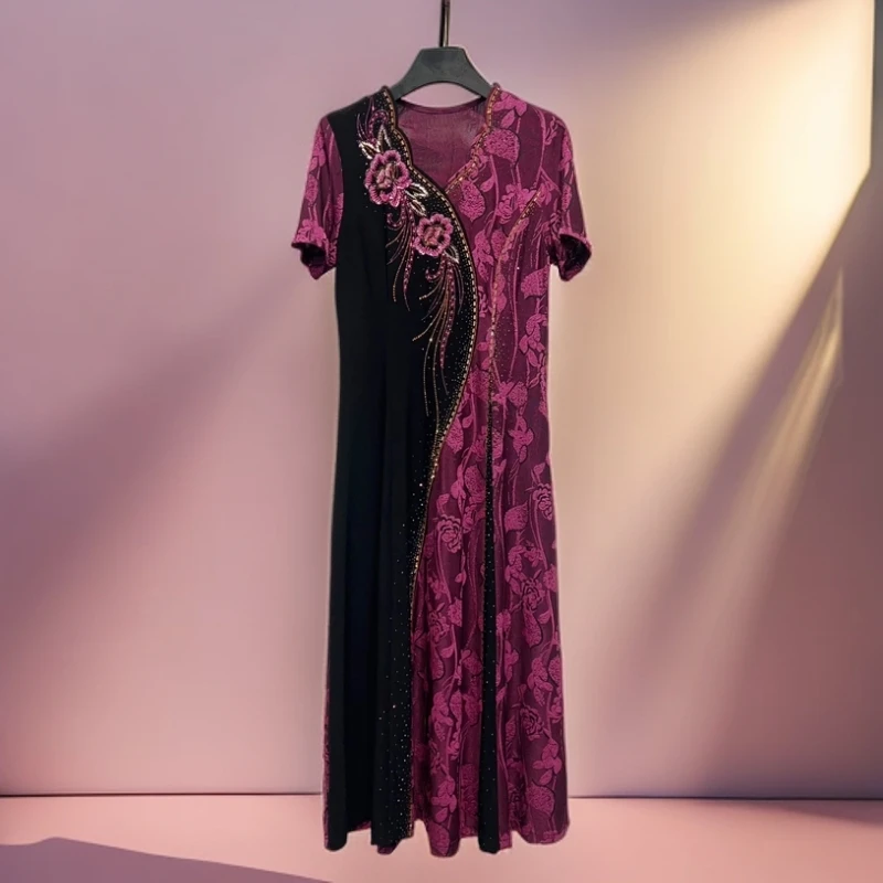 25838设计师新款时尚显瘦百搭洋气重工连衣裙