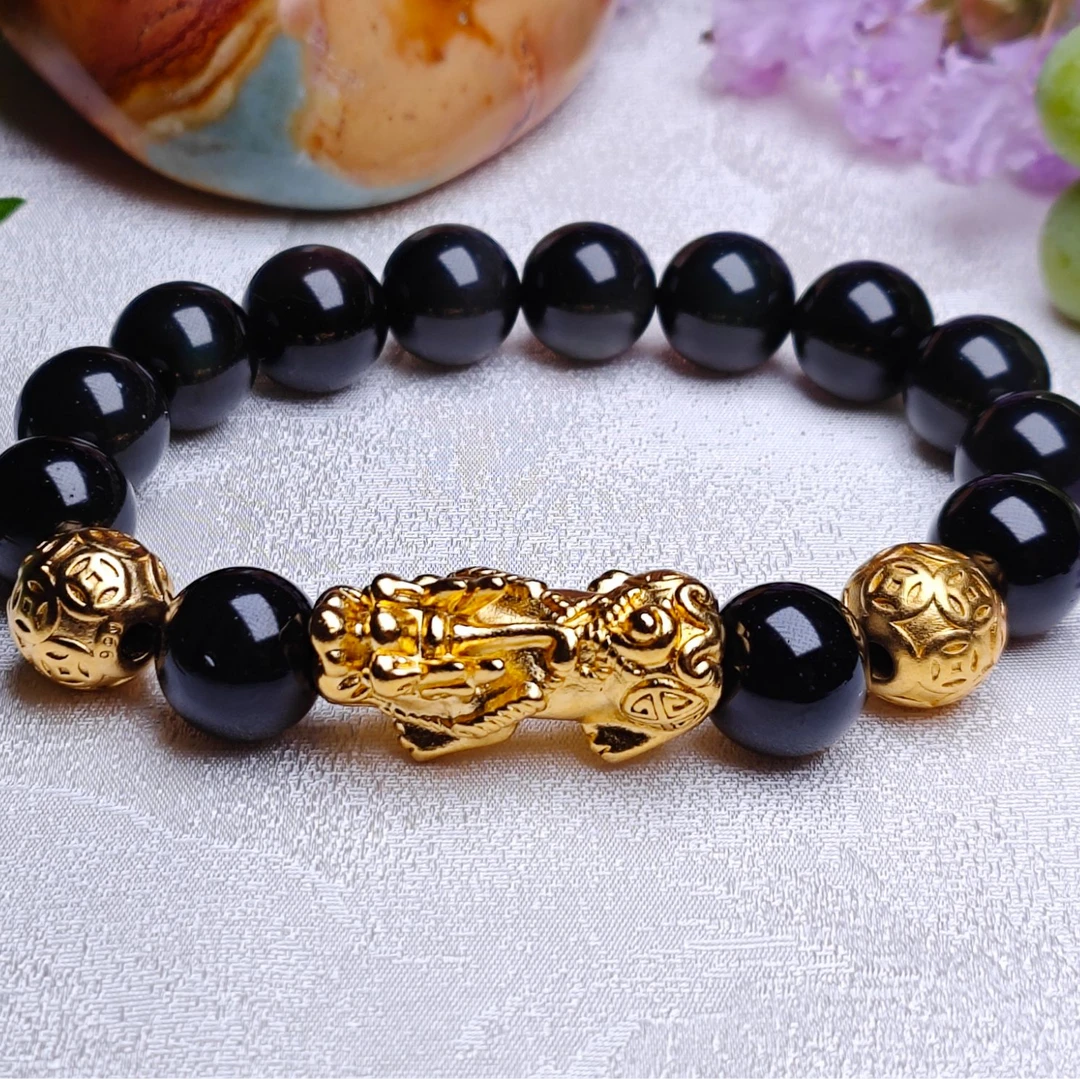 七夕节特惠 黑曜石瑞兽手串12mm/HGD-HYSSC-26（多样性发货）