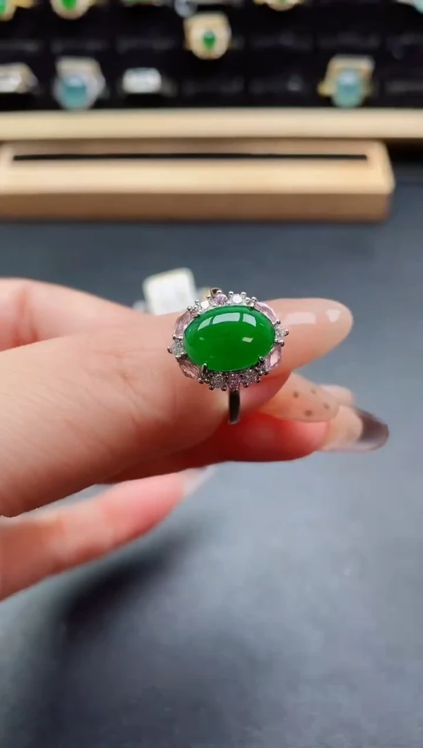 银S925镶嵌戒指翡翠1