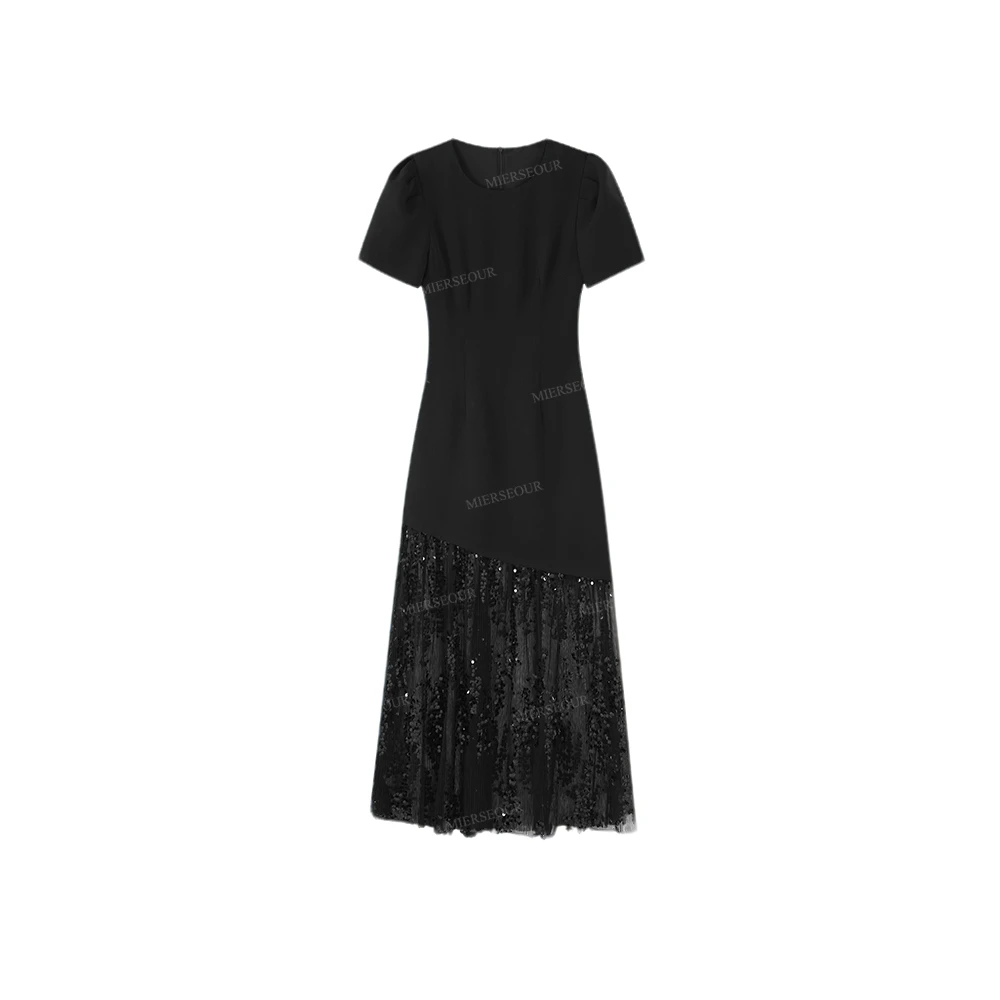 【封后轻奢设计】【星河遐想】温柔蕾丝亮片拼接连衣裙1176