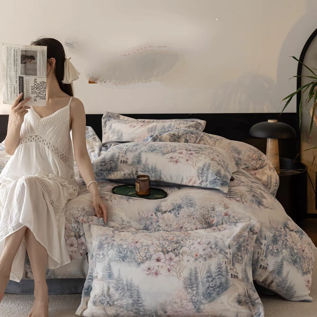 307印花款水墨画床单款牛奶绒四件套加绒加厚冬季