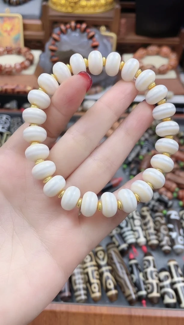 未镶嵌珠珠玛瑙/玉髓奶白算盘药师手串